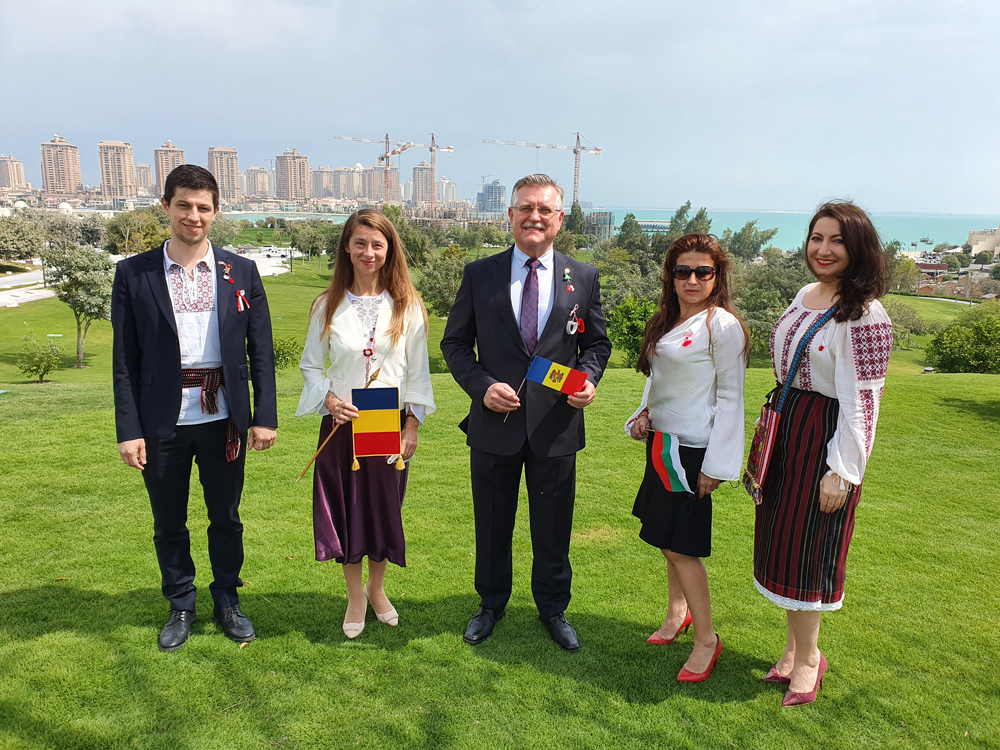 Ambassador of Moldova Victor Ţvircun (centre) on the occasion of the celebration of traditional Mărțișor festival, at Katara, in 2021.
