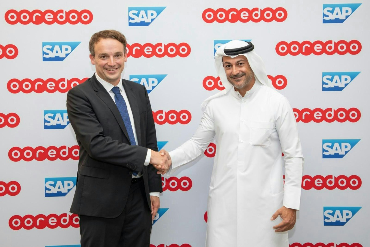 Managing Director and CEO of Ooredoo Group Aziz Aluthman Fakhroo with CEO and member of the Executive Board, SAP SE Christian Klein during the event.