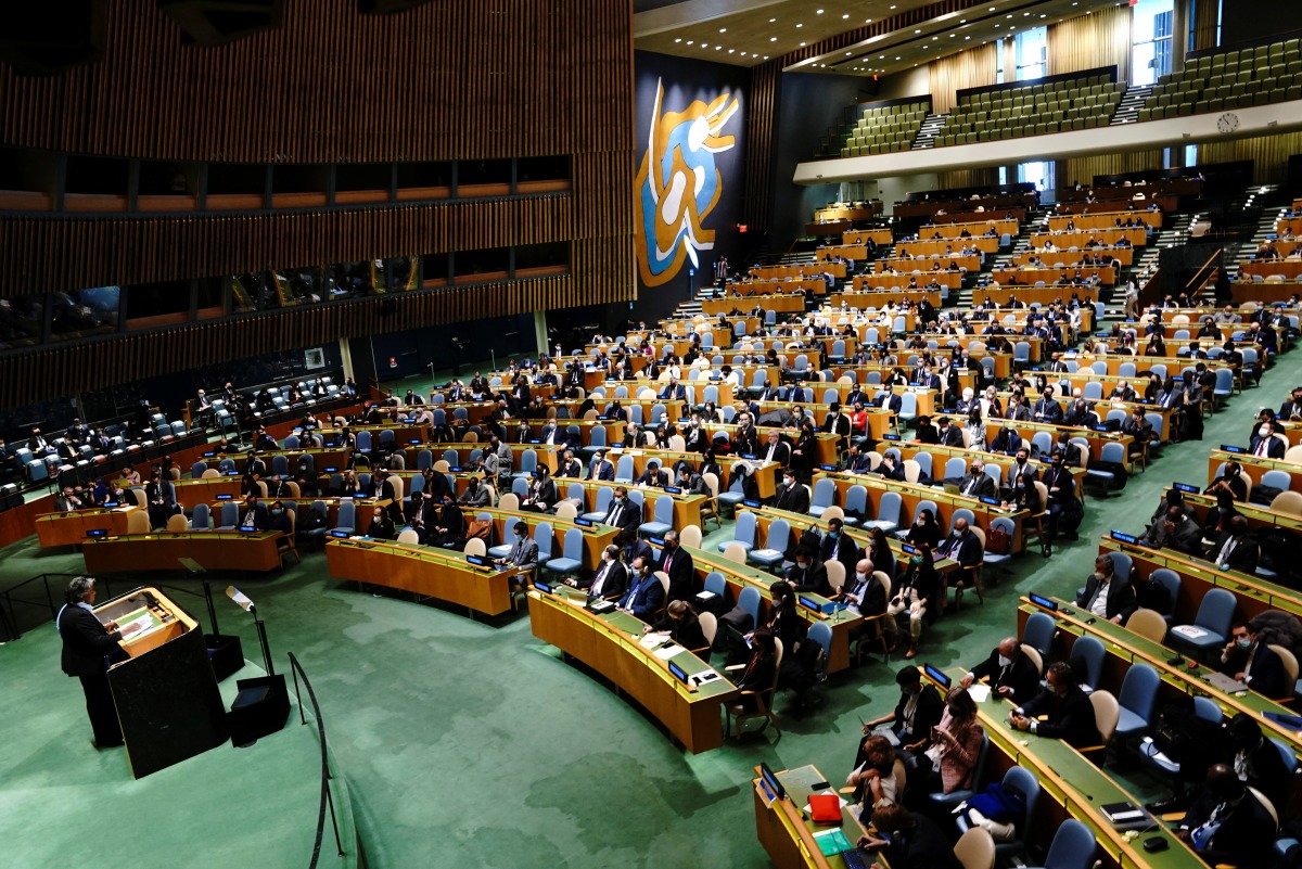 U.S. Ambassador to the UN Linda Thomas-Greenfield speaks at the 11th emergency special session of the 193-member U.N. General Assembly on Russia's invasion of Ukraine, at the United Nations Headquarters in Manhattan, New York City, U.S., March 2, 2022. REUTERS/Carlo Allegri
