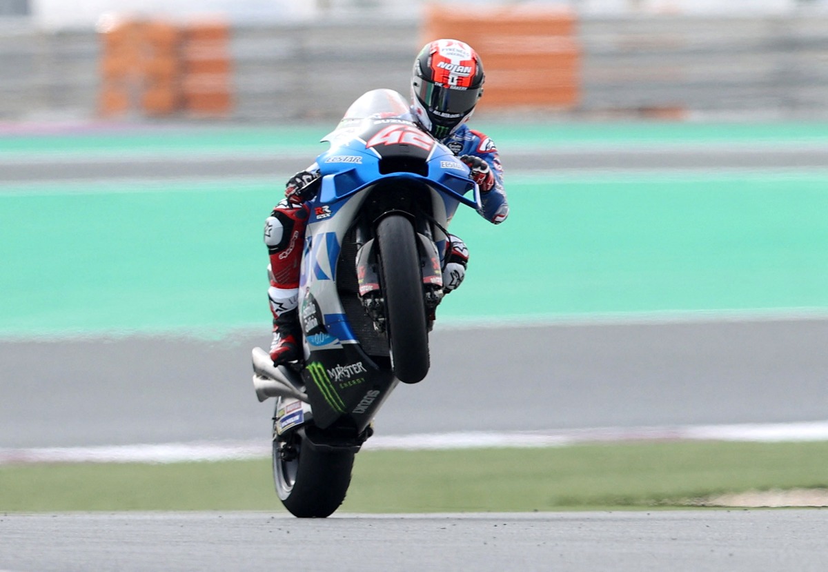 Team Suzuki Ecstar’s Alex Rins in action during practice.