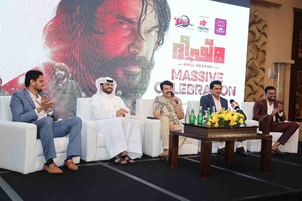 Legendary Indian actor Mammootty talks during a press conference at Al Sharq auditorium in Doha.