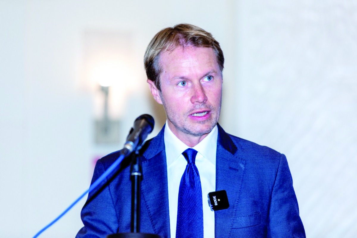 French Ambassador to Qatar H E Jean-Baptiste Faivre speaking during the ‘Break the Bias’ event.