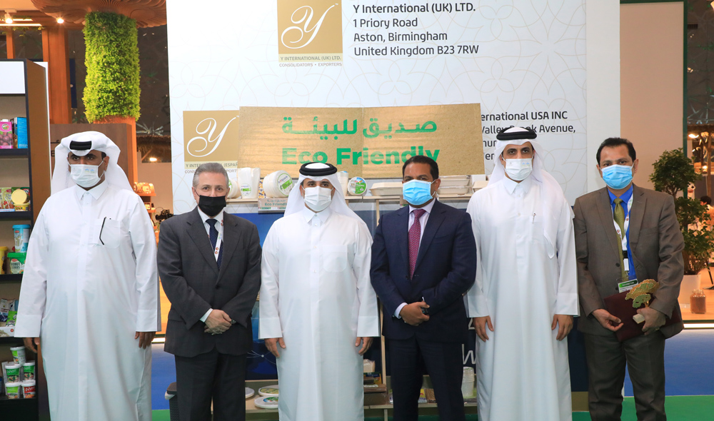 Minister of Municipality H E Dr. Abdullah bin Abdulaziz bin Turki Al Subaie, Director of Lulu Group International Dr. Mohamed Althaf, and other officials at Lulu's pavilion at the 9th Qatar International Agricultural Exhibition and 3rd Qatar International Environmental Exhibition at DECC.
