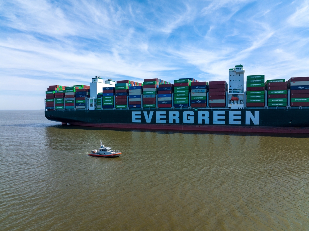 Ever Forward container ship, owned by Evergreen Marine Corp, sits grounded in the Chesapeake Bay off the shore of Maryland, U.S. March 15, 2022. Picture taken with a drone. Reuters/Julio Cesar Chavez