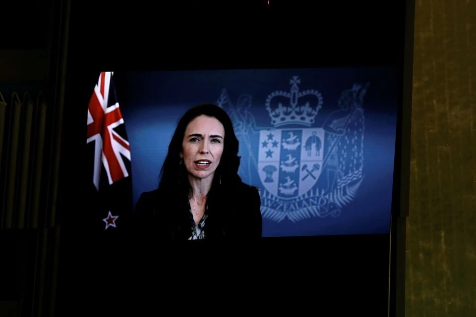 New Zealand's Prime Minister Jacinda Ardern addresses via pre-recorded video the UN General Assembly 76th session General Debate in UN General Assembly Hall at the United Nations Headquarters in New York City, New York, U.S., September 24, 2021. Peter Foley/Pool via REUTERS/

