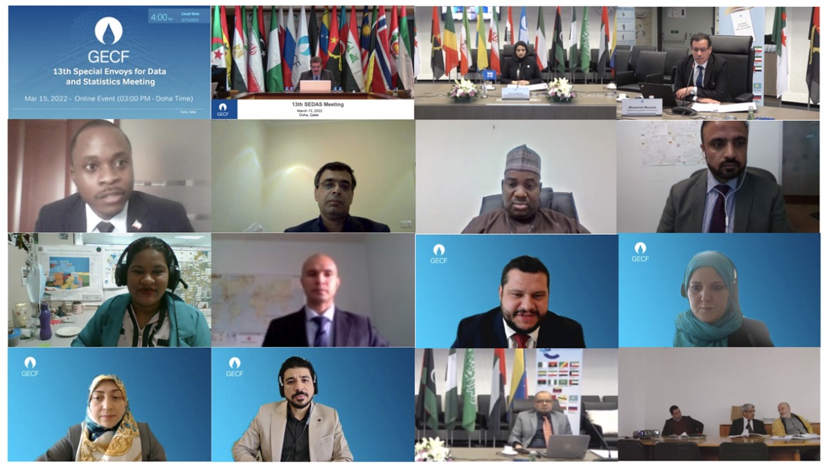 Secretary General of the GECF Eng. Mohamed Hamel and other officials during the online meeting.