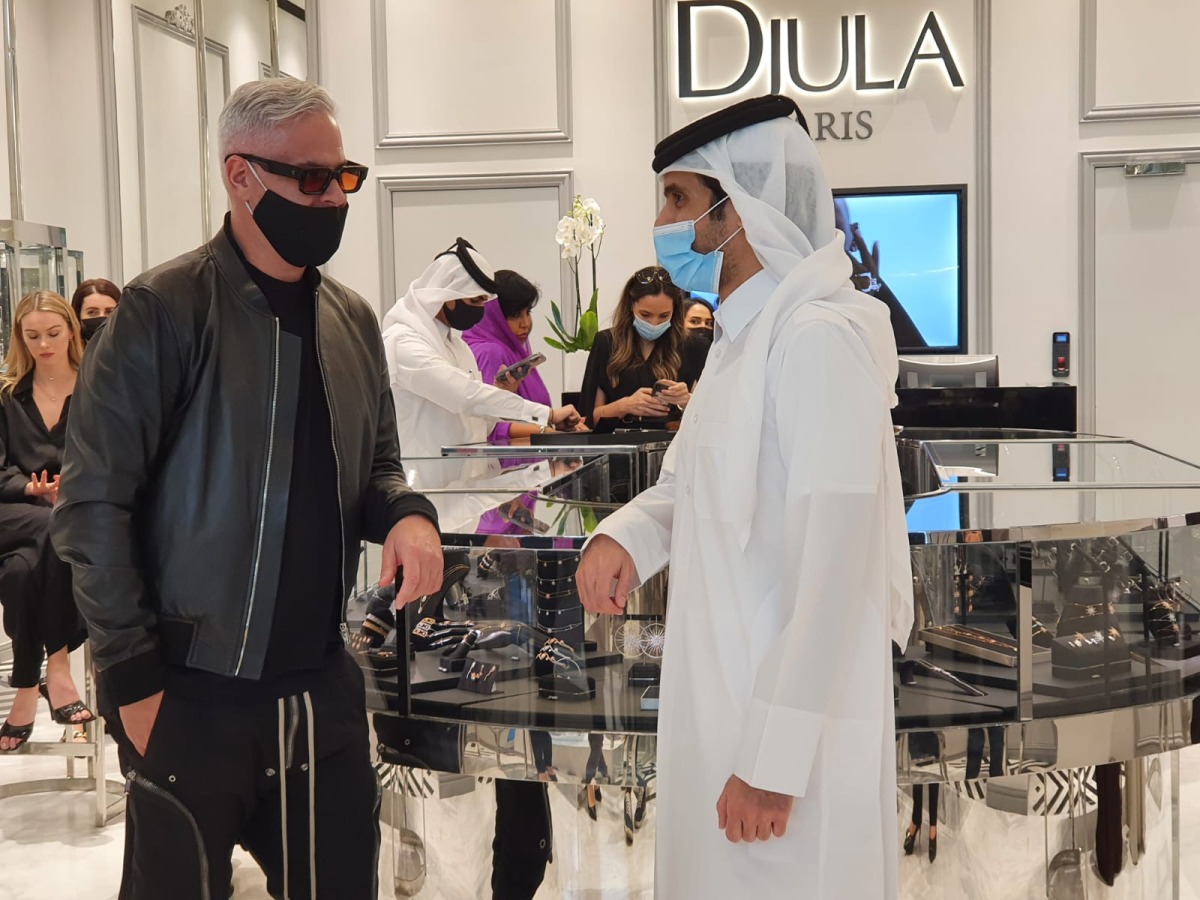 Sheikh Turki bin Faisal Al Thani (right), Board Member at Al Faisal Holding, with Alexandre Corrot, Founder and Artistic Director of Djula Paris, during the event.  