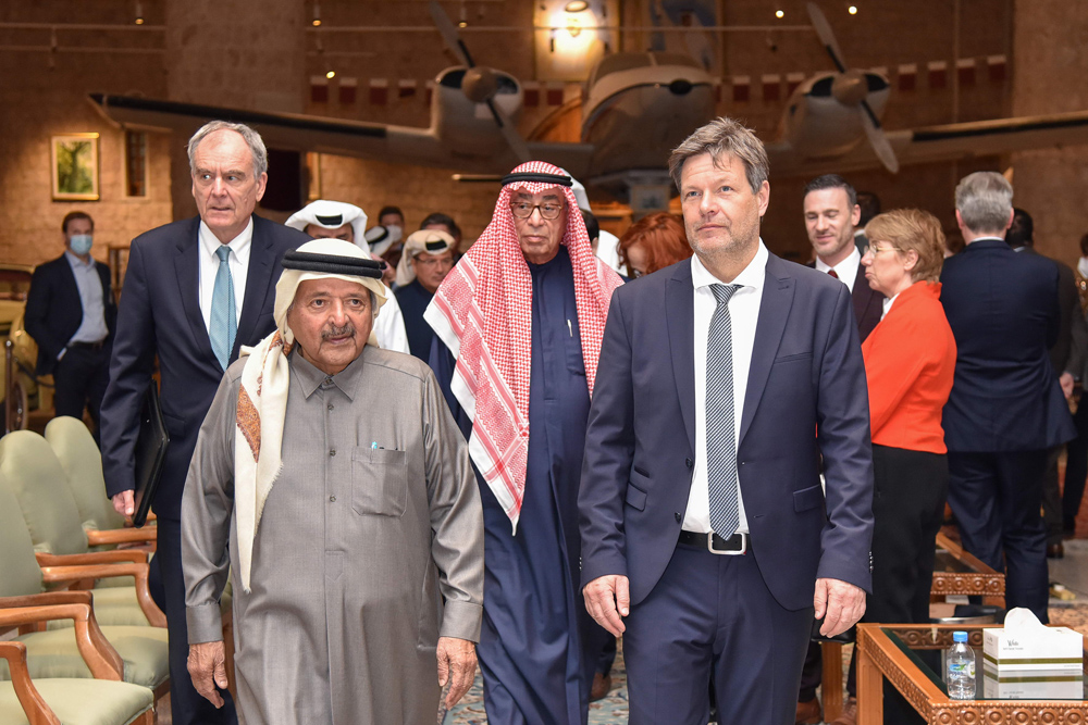 Vice Chancellor and the Minister for Economic Affairs and Climate Action in the Federal Republic of Germany H E Robert Habeck with QBA Chairman Sheikh Faisal bin Qassim Al Thani and other officials and members of QBA. 