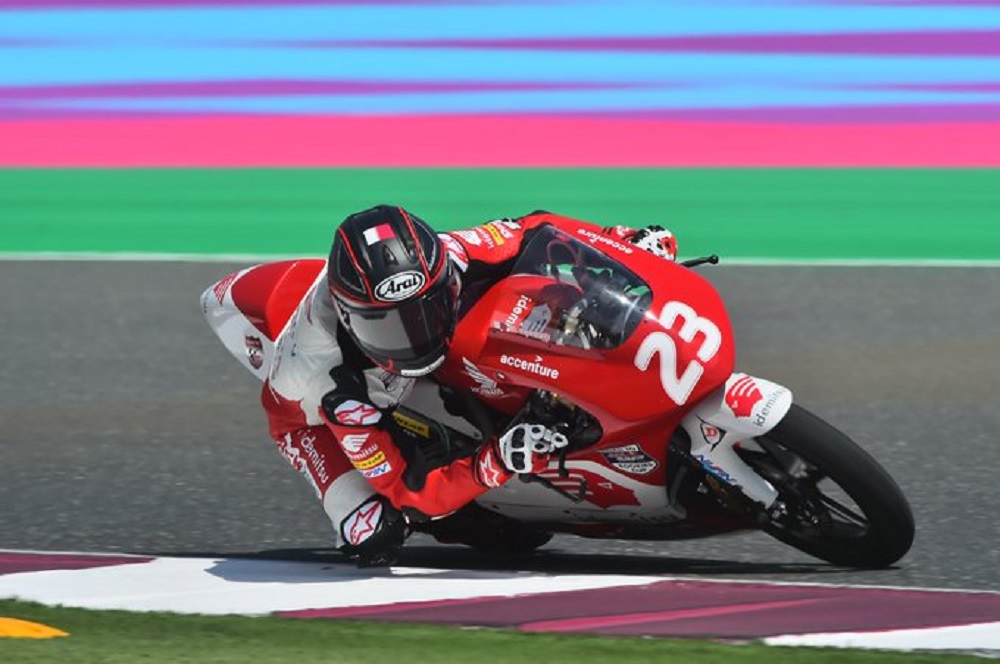 Qatar’s Hamad Al Sahouti in action during the Asia Talent Cup at the Pertamina Grand Prix of Indonesia at the Mandalika Circuit.