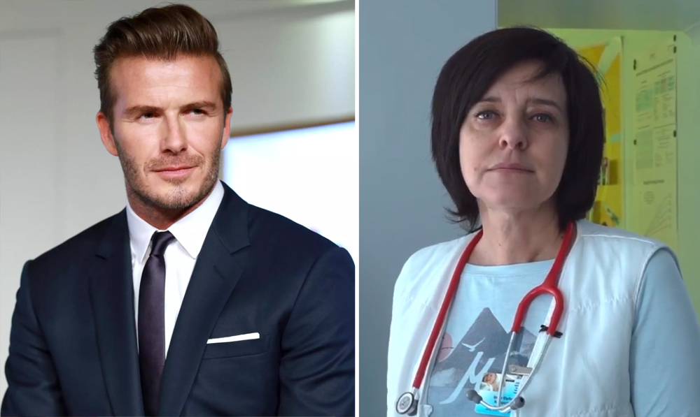 Former England soccer captain David Beckham (left) and Dr. Irina