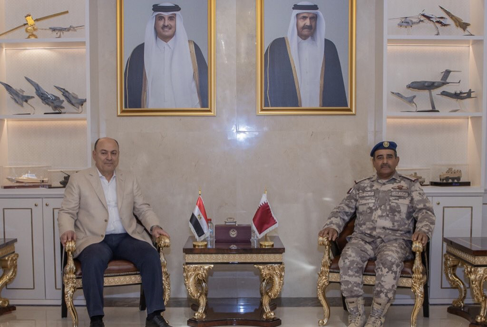 Chief of Staff of Qatar Armed Forces Staff Lieutenant General (Pilot) H E Salem bin Hamad bin Aqeel Al Nabit with Chief of Staff of the Armed Forces of the Arab Republic of Egypt Lieutenant General H E Osama Askar.
