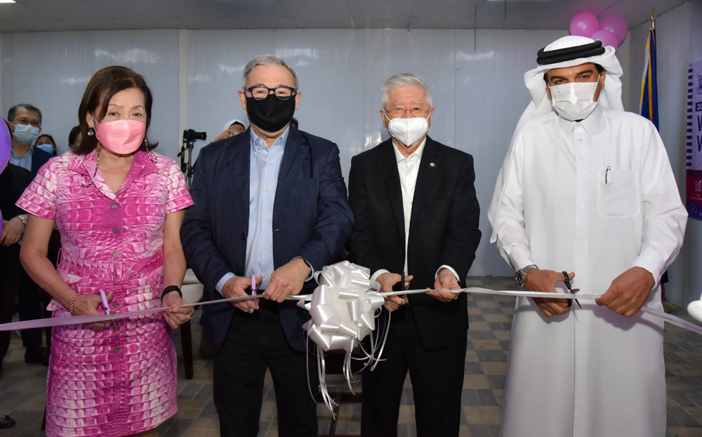 Philippines Foreign Secretary H E Teodoro Locsin and his wife Maria Lourdes Bloxino; Ambassador of Philippines H E Alan L Timbayan; and Dr Abdulbasit Ahmed Al Shaibei, Vice-Chairman of the Board of Directors of the Medical Care Group, inaugurating the lactation room at Philippines Embassy.