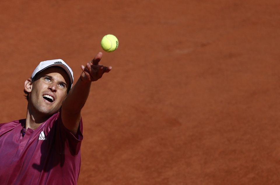 May 30, 2021 Austria's Dominic Thiem in action with during his first round match against Spain's Pablo Andujar REUTERS/Christian Hartmann