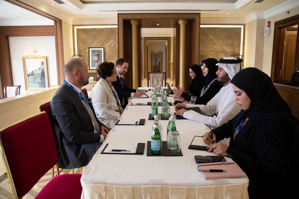 H E Lolwah bint Rashid Al Khater and H E Kathryn Campbell with other officials during the meeting.
