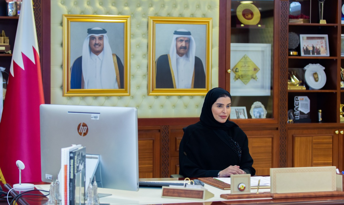 Minister of Social Development and Family H E Maryam bint Ali bin Nasser Al Misnad chairing Qatar's delegation to the conference, held via video communication.