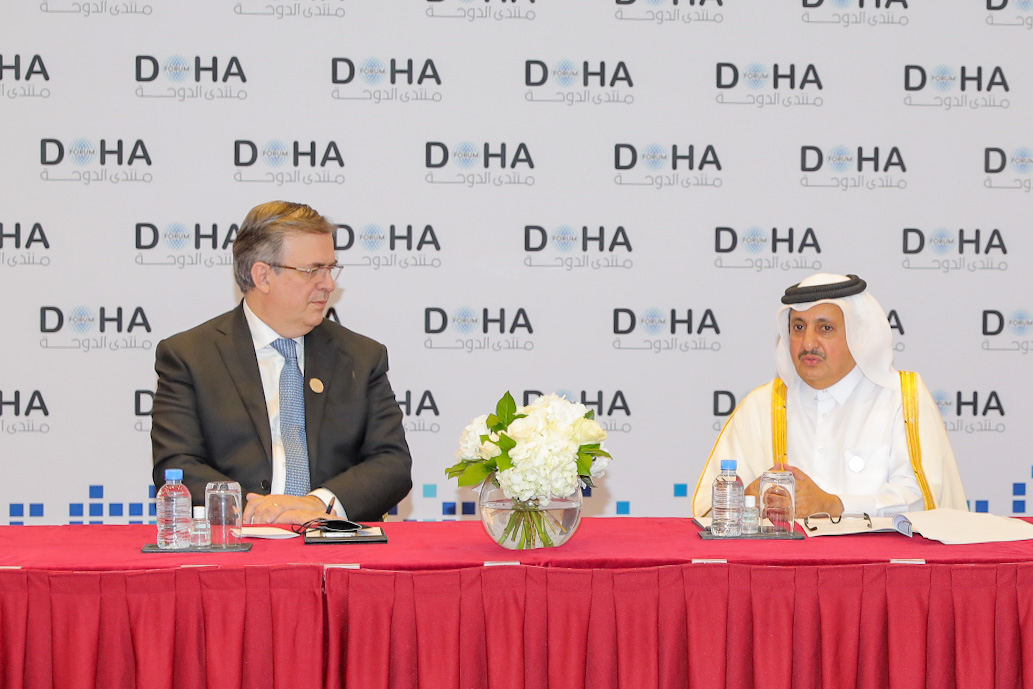 Minister of Foreign affairs of Mexico H E Marcelo Ebrard with QC Chairman Sheikh Khalifa bin Jassim Al Thani during the meeting held on the sidelines of the Doha Forum.