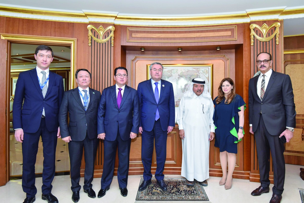 Deputy Prime Minister and Minister of Foreign Affairs of the Republic of Kazakhstan H E Mukhtar Tlioberdi, QBA Chairman Sheikh Faisal bin Qassim Al Thani and other officials during the meeting. 