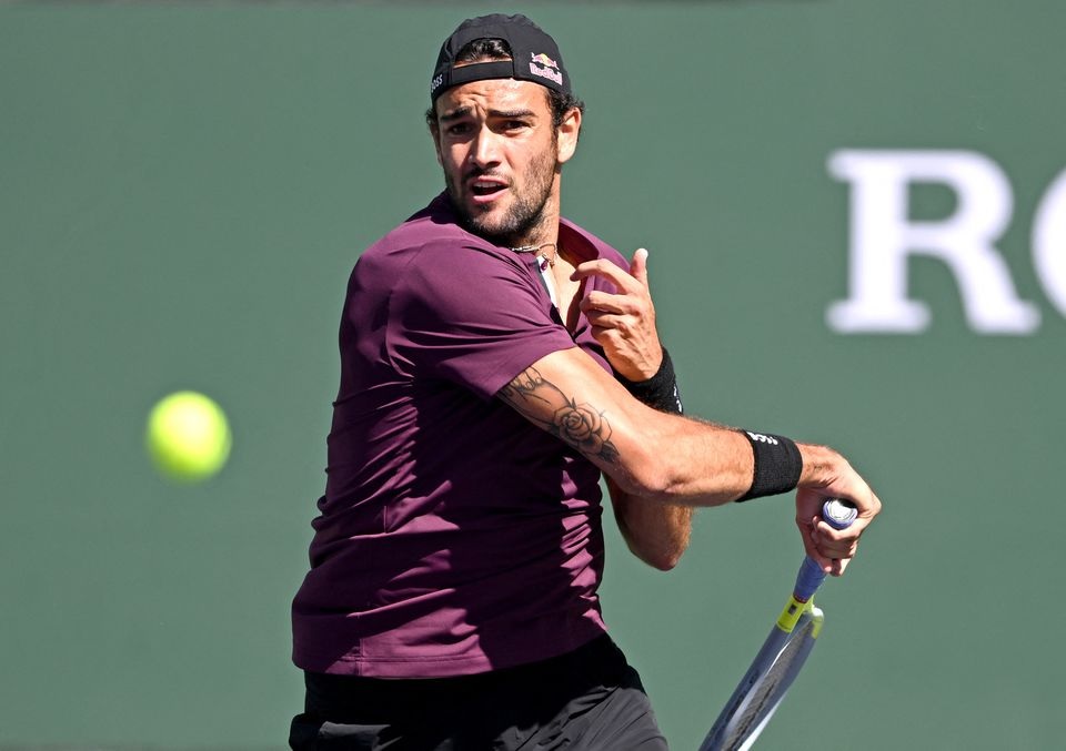 Matteo Berrettini (ITA) hits a shot during his fourth round match against Miomir Kecmanovic (not pictured) at the BNP Paribas Open at the Indian Wells Tennis Garden. Mandatory Credit: Jayne Kamin-Oncea-USA TODAY Sports