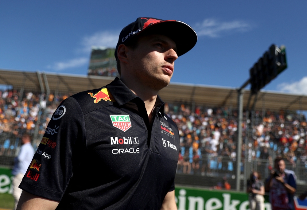 April 10, 2022 Red Bull's Max Verstappen during the drivers parade before the race REUTERS/Loren Elliott