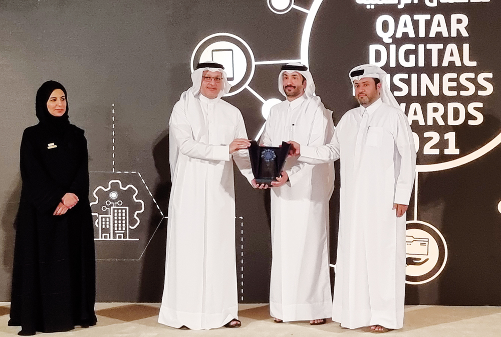 Minister of Communications and Information Technology H E Mohammed bin Ali Al Mannai, Assistant Undersecretary of Digital Society Development at the Ministry of Communications and Information Technology (MCIT) H E Reem Al Mansoori, MEEZA CEO Eng Ahmad Al Muslemani and MEEZA COO Mohsin Al Marri during the event.