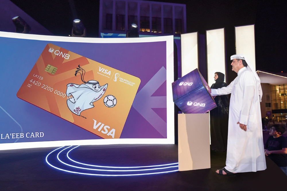 A QNB official launches the first prepaid card designed exclusively with La'eeb. 