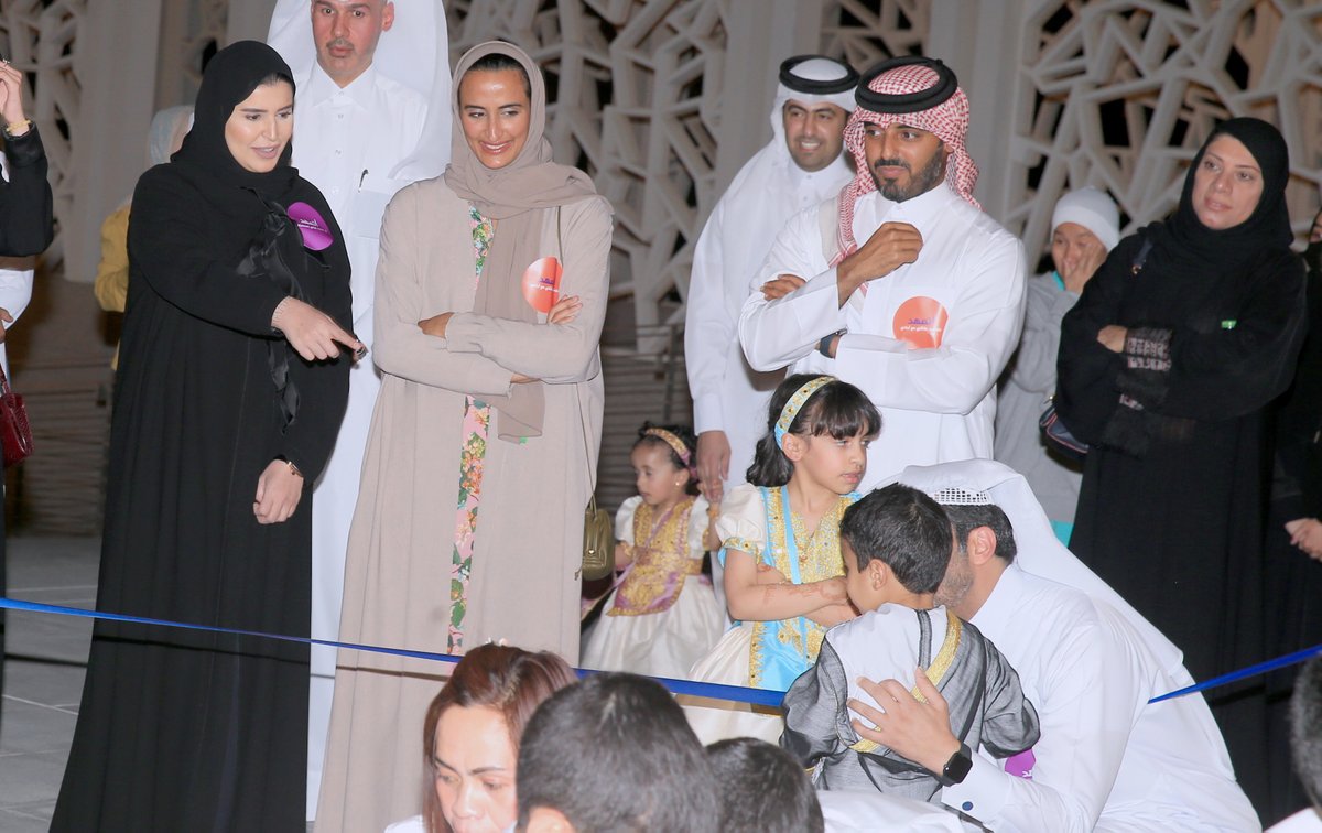Minister of Social Development and Family H E Maryam bint Ali bin Nasser Al Misnad with CEO of Qatar Foundation H E Sheikha Hind bint Hamad Al Thani during the celebration of Family Day in Qatar.
