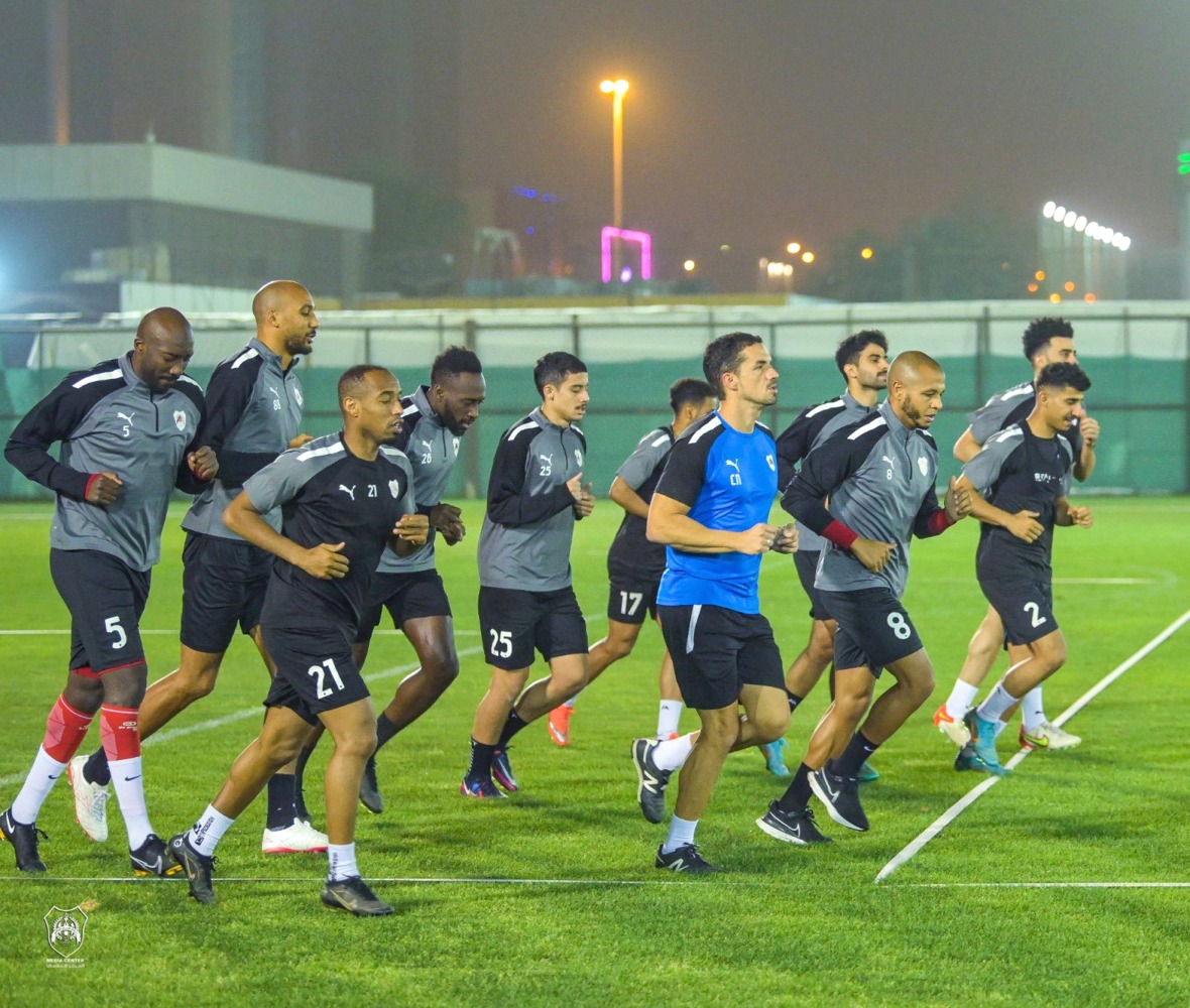 Al Rayyan players prepare for clash against Tajikistan’s FC Istiklol. 