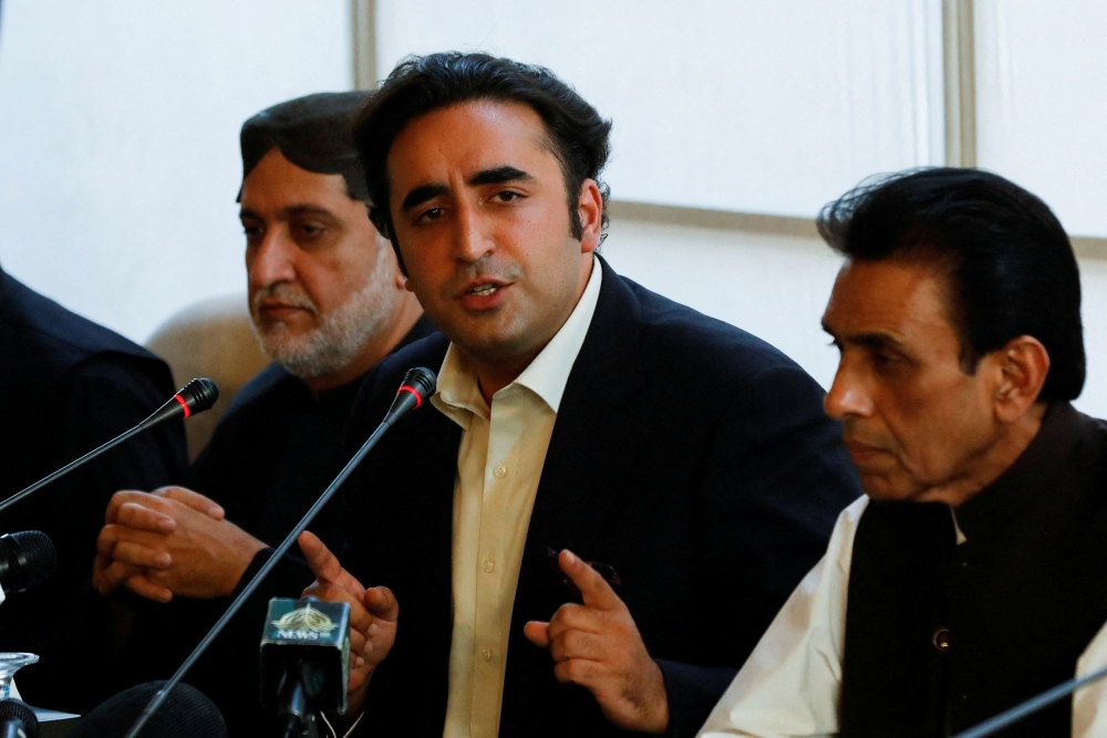 File photo: Bilawal Bhutto Zardari, chairman of the Pakistan People's Party (PPP) along with leaders of other parties attend a joint press conference in Islamabad, Pakistan March 30, 2022. Reuters/Akhtar Soomro/File Photo