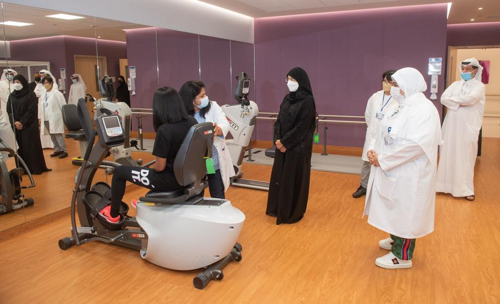 Minister of Public Health H E Dr. Hanan Mohamed Al Kuwari visiting the physio-ortho unit at Qatar Rehabilitation Institute.