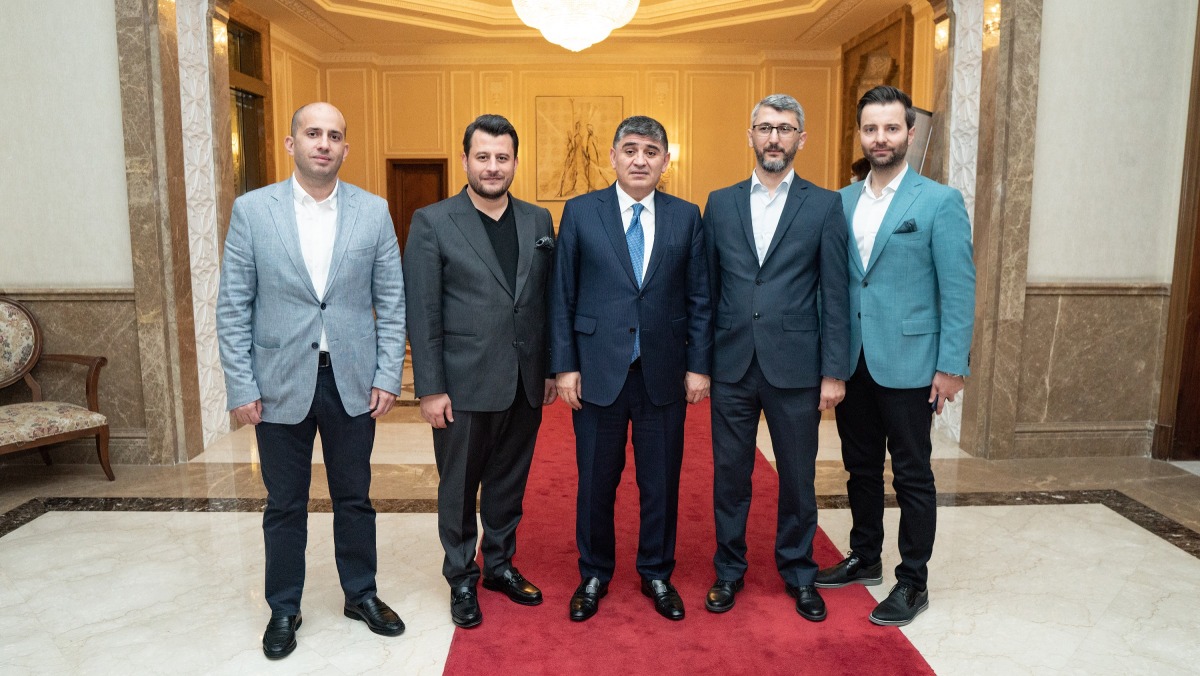 Turkish Ambassador to Qatar H E Mustafa Goksu (centre), with other officials from the Turkish Embassy and Atis Yapi, in Doha, recently. 