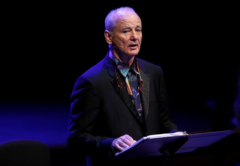 FILE PHOTO: Actor Bill Murray recites his words during a performance with cellist Jan Vogler from their new album New Worlds, at the Southbank Centre in London, Britain June 4, 2018. REUTERS/Peter Nicholls