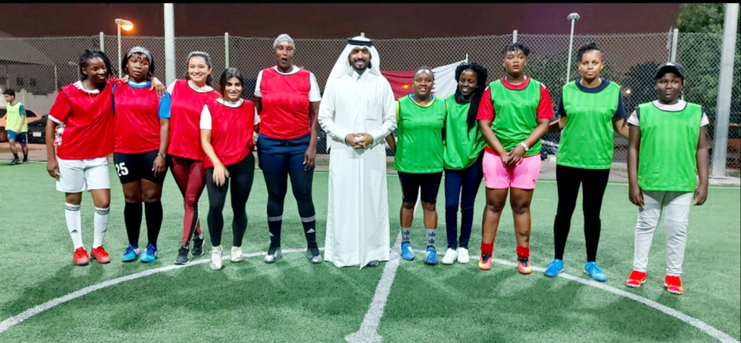 President IWFF Asia, Farhan Al Sheikh Al Sayed, and players during the Ramadan Walking Football Championship. 
