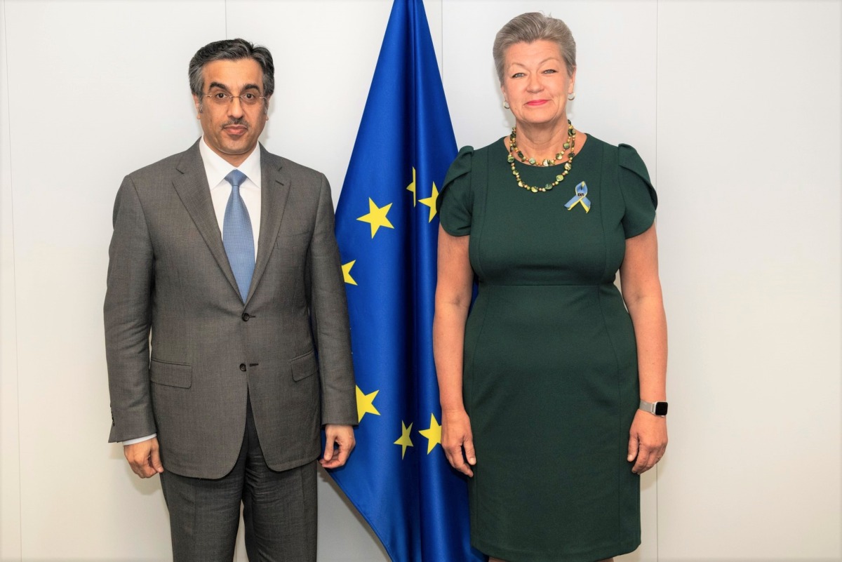 Minister of Labour H E  Dr. Ali bin Smaikh Al Marri with H E Ylva Johansson, EU Commissioner for Home Affairs.