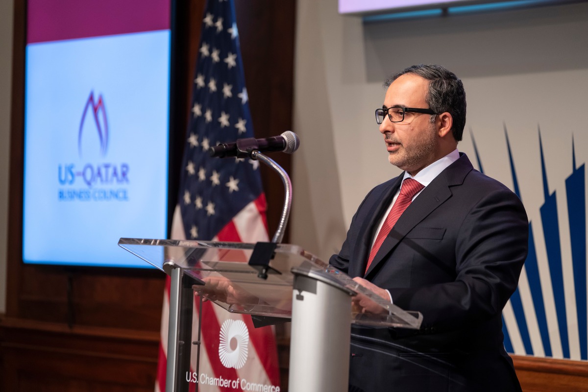 Minister of Municipality H E Dr. Abdullah bin Abdulaziz bin Turki Al Subaie speaks during a reception hosted by the US-Qatar Business Council and US Chamber of Commerce in Washington, DC, in the US, recently.