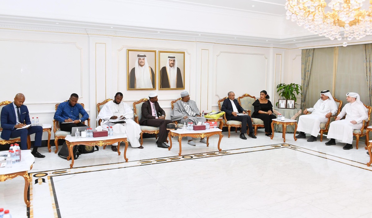 Qatar Chamber First Vice-Chairman Mohamed bin Towar Al Kuwari, Chief Executive Officer of Touly’s Enterprise Fatoumata Batouly Niane, and other officials during the meeting yesterday. 