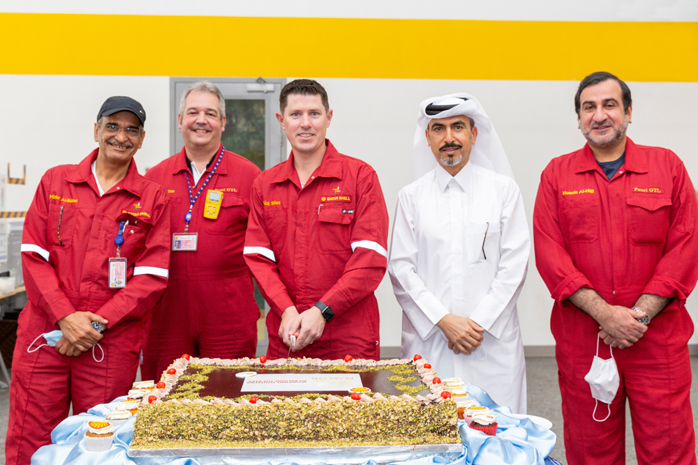 Misfer Al Bidaiwi, Vice-President of Pearl GTL, Rick Tallant, Executive Vice-President of GTL and Qatar Shell President, with other officials, in Ras Laffan Industrial City, recently. 