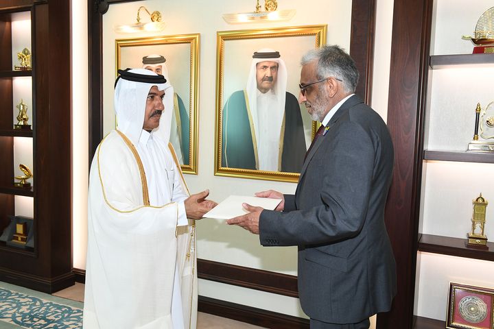 H E Dr. Ahmed bin Hassan Al Hammadi with South African Ambassador H E Ghulam Hussein Asmal.