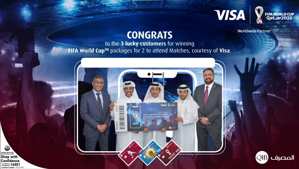 Officials of QIB and Visa with winners during the event.
