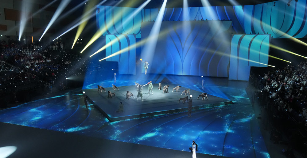 A general view during the opening ceremony of third GCC Games at the Arena Kuwait, yesterday.
