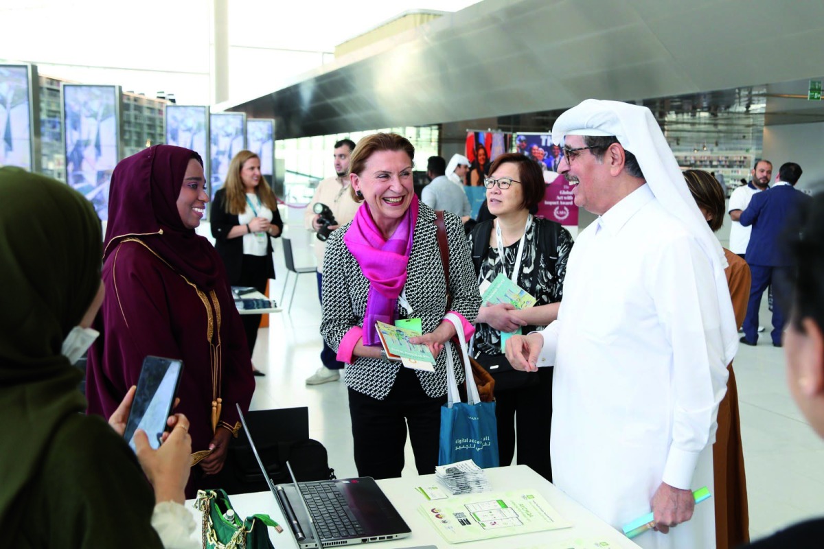 Minister of State and QNL President H E  Dr. Hamad bin Abdulaziz Al Kawari talks to participants at the Libraries Lead forum.
