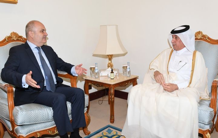 Minister of State for Foreign Affairs H E Sultan bin Saad Al Muraikhi receives Ambassador of Romania to Qatar H E Nicusor Daniel Tanase.