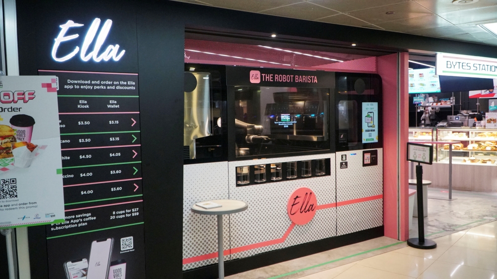 A view of a kiosk of the robot barista 