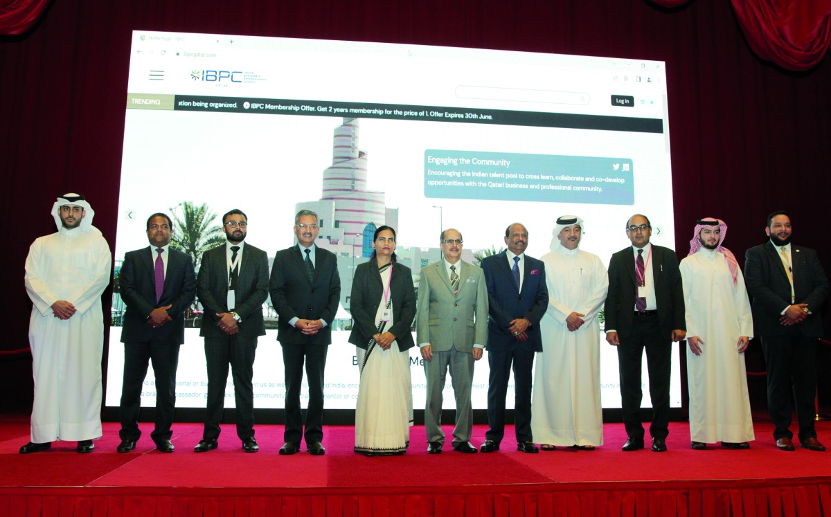 Indian Minister of State for Health and Family Welfare, H E Dr Bharati Pravin Pawar; Secretary (CPV & OIA) at the Ministry of External Affairs, Dr Ausaf Sayeed; Chairman and MD of Lulu Group International (LULU), Padmasree Dr M A Yusuf Ali; Indian Ambassador to Qatar Dr Deepak Mittal; Director LULU Dr Mohamed Althaf; Chairman of Indian Business Professionals Council (IBPC) with other dignitaries. Pic: Salim Matramkot/The Peninsula