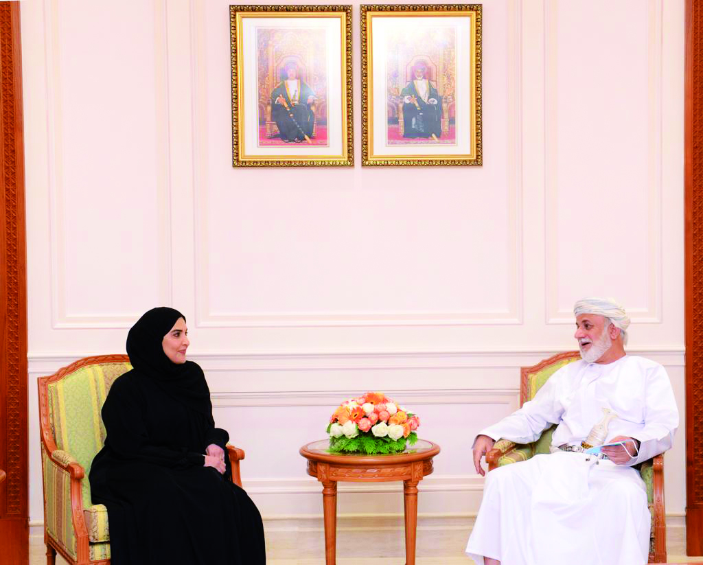 National Human Rights Committee Chairperson H E Maryam bint Abdullah Al Attiya with Chairman of the Council of State of Oman H E Abdul Malik bin Abdullah Al Khalili, in Muscat.