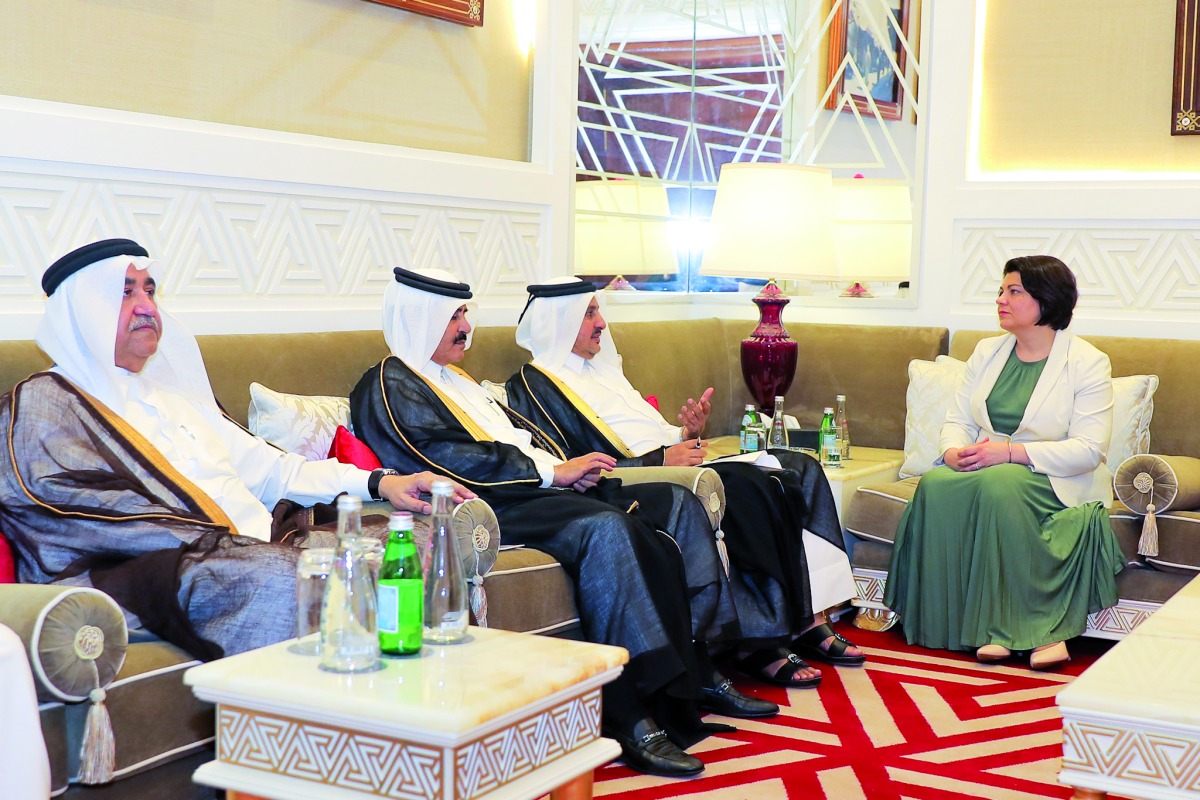 Prime Minister of the Republic of Moldova H E Natalia Gavrilita with delegation from Qatar Chamber led by its Chairman Sheikh Khalifa bin Jassim Al Thani at the Sheraton Hotel, yesterday.