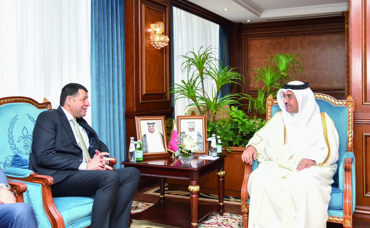 Minister of Labour H E Dr. Ali bin Smaikh Al Marri meeting with Minister of Labour of Jordan H E Nayef Zakaria Nayef Istitiy.