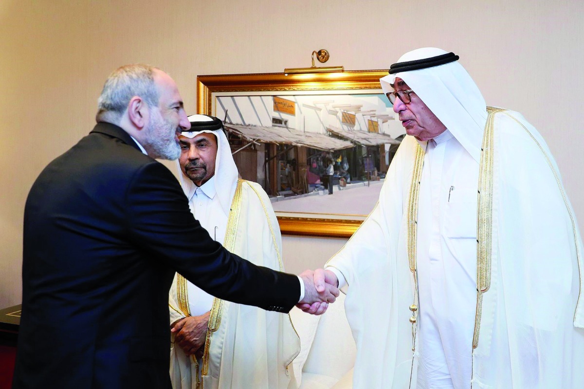 H E Nikol Pashinyan, Prime Minister of the Republic of Armenia and QBA’s First Deputy Hussein Al Fardan, during the meeting. 