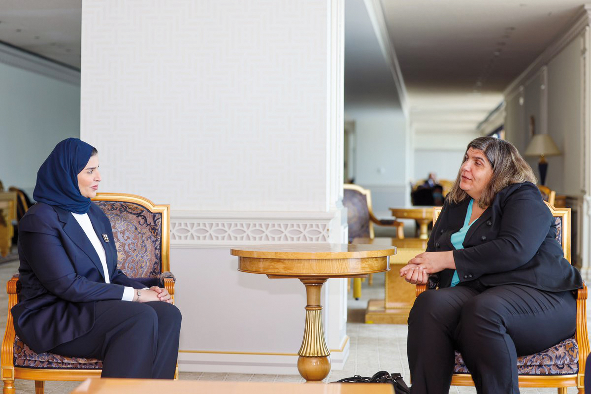 Minister of Social Development and Family H E Maryam bint Ali bin Nasser Al Misnad meeting with Permanent Representative of Bulgaria to the United Nations H E Lachezara Stoeva.