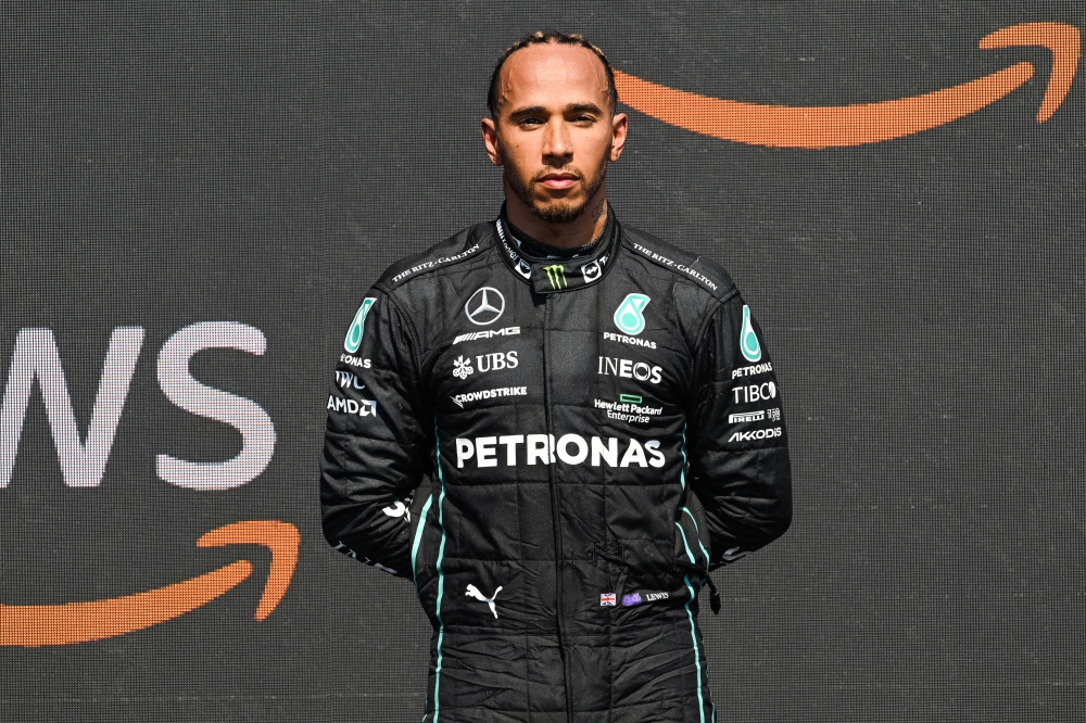 Mercedes driver Lewis Hamilton of United Kingdom stands during the national anthems after finishing third of the Montreal Grand Prix at Circuit Gilles Villeneuve. (David Kirouac-USA TODAY Sports)