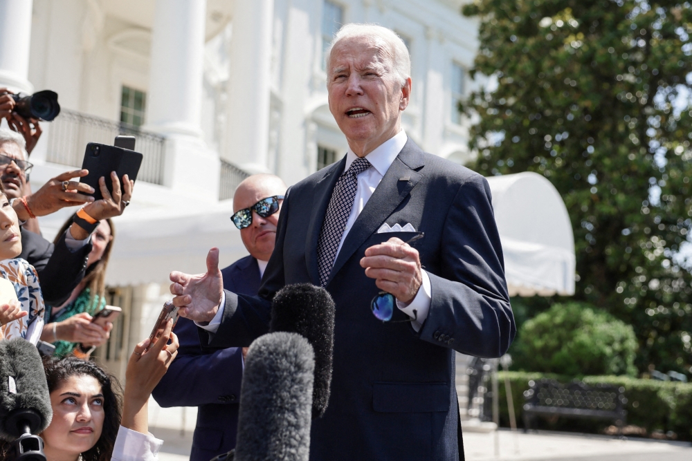 US President Joe Biden speaks with members of the media before boarding Marine One for a weekend in Rehoboth, Delaware, at the White House in Washington, US, June 17, 2022. Reuters/Evelyn Hockstein/File Photo